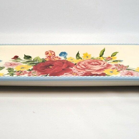 Pioneer Woman Serving Platter Sweet Rose Floral 14.17" Ceramic Tray Blue White - Picture 6 of 9
